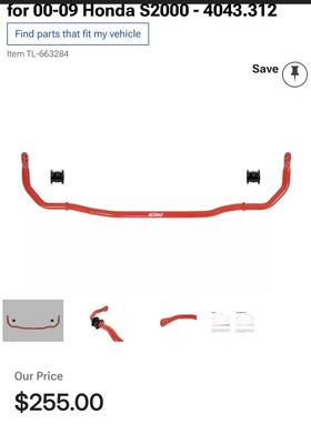 4043.312 Eibach Springs Rear Anti-roll Kit 29mm Sway Bar Fits 2000-09 Honda S2000 Base / Cr
