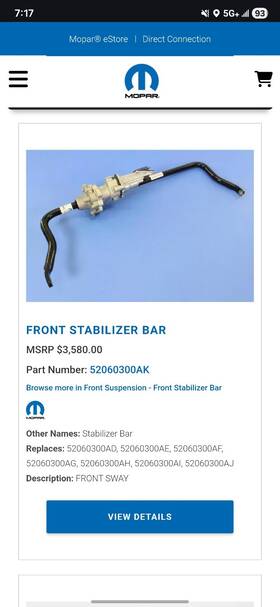 52060300ak Jeep Wrangler Electric Sway Bar Assembly With Motor