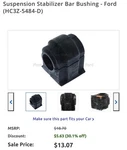 Genuine Ford Stabilizer Bar Bushing HC3Z-5484-D. Fixed Price $10.00.