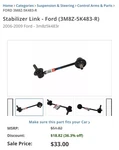 Motorcraft MEF-220 Suspension Stabilizer Bar Link Ford 3M8Z-5K483-R. Fixed Price $21.00.