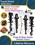Front & Rear Struts W/sway Bar For 2009-2013 Toyota Matrix 2WD Lifetime Warra. Fixed Price $467.90.