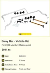 Whiteline Mazdaspeed. Fixed Price $850.00.